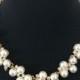 White Pearls Beaded Gold Tone Chain Wedding Jewelry Necklace, Bridal Jewelry