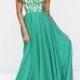 Emerald Embroidered Chiffon Bodice Strapless Cocktail Dress
