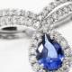 Blue Sapphire Peare Shaped Diamond Wedding Engagement Ring Set - "Bliss" - Gemstone Blue Engagement Ring- Handmade by Silly Shiny Diamonds