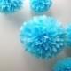 DREAMY BLUE / 5 tissue paper pom poms / wedding decorations / diy  / baptism / anniversary party / blue decorations / pompoms / poms