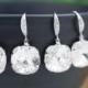 15% OFF SET of 8 Wedding Jewelry Bridal Earrings Bridesmaid Earrings Clear White Swarovski Crystal Square drops Earrings Bridal Jewelry