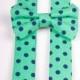 Green and Navy Polka Dot Bow Tie & Suspenders Set - Kelly Green Navy Blue - Baby Toddler Child Boys -Wedding