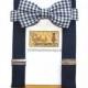 boy bow tie suspenders set, navy gingham bow tie suspenders set, baby boy suspenders, Navy wedding bow tie suspenders set, ring bearer set