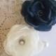 Ivory Navy Blue fabric Flowers in handmade, Bridal hair dress shoes accessory, Bridesmaids hair shoe clip brooch, Flower girls Birthday gift