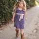 Lavender Orchid Flower Girls Dress with Blush Pink Sash by Everything Ruffles - Wide Straps/Cap Sleeves, 1 Inch Ruffles