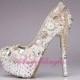 5.5 inchesWhite/Ivory wedding shoes,white bridal shoes, bling crystal high heels, pearls crystal shoes in handmade