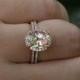 Morganite Engagement Ring Diamond Wedding Ring Set In 14k Rose Gold, 9x7mm Pink Peach Morganite And Half Diamond Eternity Band