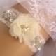 Vintage Bridal Garter Wedding Garter Set Toss Garter  Ivory with Rhinestones and Pearls Garter Belt / Garder