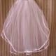Ribbon Trimmed Two Tier Ivory Bridal Veil/24x26x54-Ready to ship