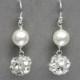 Pearl and Rhinestone Earrings, Pearl Bridal Jewelry, Swarovski Wedding Jewelry, Pearl Earrings, Simple Pearl Dangle Earrings