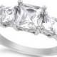 2.50 Carat Princess Cut Square Russian Ice Diamond CZ 925 Sterling Silver Three Stone Ring Wedding Engagement Anniversary Ring Gift