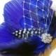 Royal Blue Peacock Feather Clip w/ Baby Blue Netting Rhinestone Elegant Bridal  Wedding Fascinator Clip