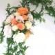 Wedding floral arch in blush, ivory and peach paper filter flowers and silk leaves and vines, Arbor flowers, Floral bouquet decorations
