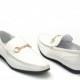 LIFE STYLE Mens White Leather Horsebit Driving Loafers Shoes