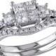 1 CT. T.W. Princess and Round Diamond Bridal Set in 14K White Gold (GH) (I2:I3)