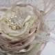 Bridal fabric flower in ivory blush champagne burlap and feathers, Rustic Wedding headpiece, Flower for bridal sash belt, Wedding fascinator