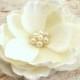 Elegant Ivory Flower Fascinator Hair Clip Magnolia with Large Cluster of Faux Pearls