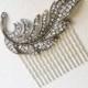 Bridal Hair Comb, Feather hair comb, Art Deco headpiece, art deco comb, wedding comb silver, crystal rhinestone silver SWIRL