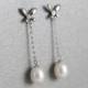 Drop Pearl Earrings, Pearl Dangle Earrings, Bridesmaids Pearl Wedding Jewelry 925 Sterling Silver