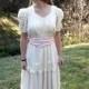 ROMANTIC 1930s Wedding Dress Sweetheart Neckline // Size Large 30s Vintage Formal White Wedding Gown Pink Sash