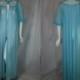 1950s Carters Blue Peignoir Robe, Beaded Double Nylon Chiffon Sheer, Medium, Large