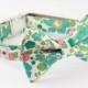 Seafoam Green Floral Dog Bowtie Collar with Nickel Buckle - Liberty of London