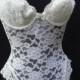 Vintage Ivory Lace Lingerie One Piece Shapewear Wedding Bridal Lingerie Bra Size 34A 36A Undergarment Size Small USA 86