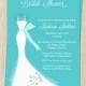 Wedding Gown Bridal Shower Invitations, Aqua, Teal Blue, White, Dress, Gray, Set of 10 Printed Cards, FREE Ship, ELGTF, Elegant Gown Teal