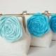 Blue Bridesmaids gifts / Set of 3 Turquoise Wedding Clutches or You Choose Lining, Flower, and Personalization