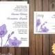 Wedding Invitation - Flower Sketch - Vintage Botanical - Customizable Colors - Invitation and RSVP Card with Envelopes
