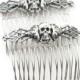Necromance Hair Combs - Sexy Macabre Gothic Hair Pieces with Antiqued Sterling Silver Plated Skull Heads - by Ghostlove
