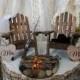 Miniature chair lake house shot gun campfire camping hunting wedding cake topper bride and groom hunting Mr Mrs signs wood burnt hunting