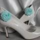 Handmade rose shoe clips in aqua blue