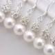 6 Pairs Bridesmaid Earrings, 6 Pairs Pearl and Rhinestone Earrings, Bridesmaid Pearl Earrings, Pearl and Crystal Earrings 0061