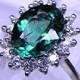 AAA 10x8mm 2.58 Carat Natural Untreated Blue green Teal Tourmaline 14K or 18K white gold engagement ring set with .60cts of diamonds  1945