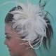 Bandeau 804 -- VEIL SET w/ Feather Fascinator Hair Clip & Ivory or White 9" Birdcage Blusher Veil for bridal wedding