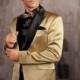 Gold Jacket Black Pants One Button Groom Tuxedos Best Man Peak Lapel Groomsman Men Wedding Suits Bridegroom Jacket Pants Tie GirdleJ318 Online with $78.33/Piece on Hjklp88's Store 