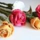 Bouquet of 5 Roses Everlasting Sculpted Fabric Roses Bridal Bouquet - Creamy Yellow Pink Fiber Art Flower Sculpture
