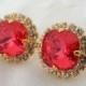 Red Swarovski stud earrings, Bridal earrings, Pink rhinestone stud earrings, Bridesmaid jewelry, Indian Pink , Crystal stud earrings,