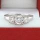 Three Stone Diamond Engagement Ring 1.18 Carat 14K White Gold Certified HandMade Ring