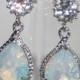 Statement Rhinestone & Opal glass Pear drop Earrings, Wedding Statement Jewelry, Cubic Zirconia White Opal Earrings, October Birthstone
