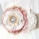 Fabric Flower, Wedding Dress Sash, Floral Sash, Bridal Sash, Pink, Tan, Rhinestone Sash, Rustic, Vintage, Corsage, Ribbon Belt with Flower
