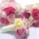 Shabby chic pinks, blush and ivory handmade paper Peony bridal party bouquets, Peonies and lace Bouquets, Toss bouquet, Romantic bouquet