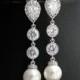 Wedding Pearl Jewelry Bridal Earrings Cubic Zirconia White Pearl Earrings Silver Posts Wedding Earrings