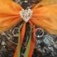 Wedding Ring Bearer Pillow Mossy Oak Ribbon Weave with Swarovski Crystals & Heart Decoration
