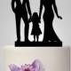 family Wedding Cake Topper, Bride and Groom with little girl silhouette cake topper, acrylic cake topper black color, funny and unique