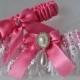 Wedding Garter Set in Hot Pink with White Elegant Venise Lace