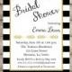 Black and White Stripe Gold Glitter Bridal Shower Invitation, Rehearsal Dinner, Baby Shower, Birthday Party, Sweet Sixteen, Engagement Party