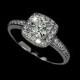 Princess Cut 1.25 Carat Cubic Zirconia Halo Engagement Ring Wedding Ring Square Cushion Cut Accent Ring Pave, AR0013B