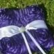 Purple Ring Pillow- rosette Ring cushion with white sash and crystal bling center